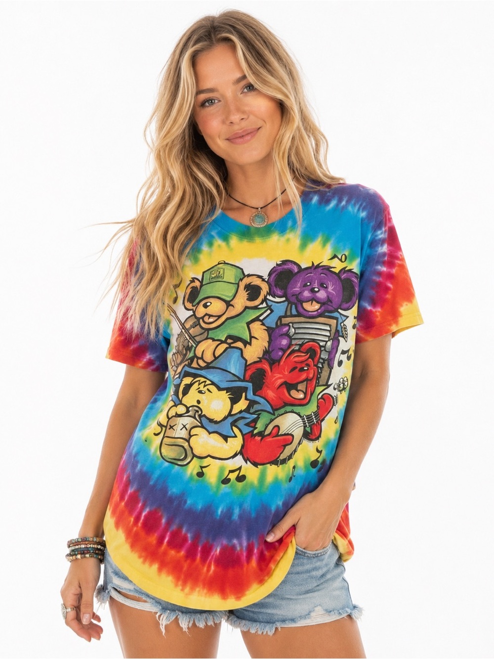 Y2K Liquid Blue Big River Jamboree Grateful Dead Tie Dye T Shirt Medium Rainbow